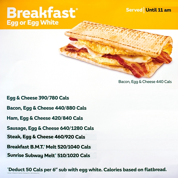 Subway Breakfast Menu with Prices (October 2023)